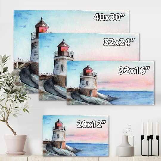 Designart - A Lighthouse On A Rock Shore In Early Morning